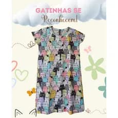 Vestido INFANTIL Manguinha com Estampa de Gatinhos
