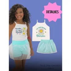 CONJUNTO INFANTIL MENINA - BLUSINHA DE ALCINHA E SHORT  COM SAIA DE TULE