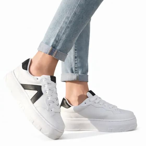 Tênis Branco Prata Glitter Casual Feminino Plataforma