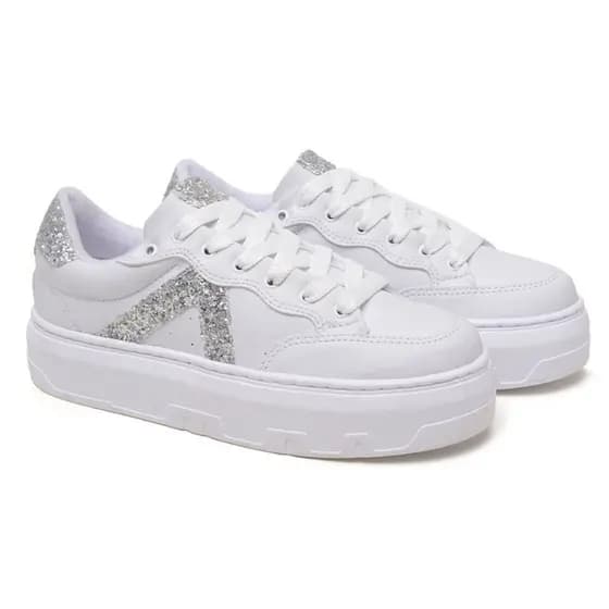 Tênis Glitter Branco Casual Feminino Original Plataforma Menina Festa
