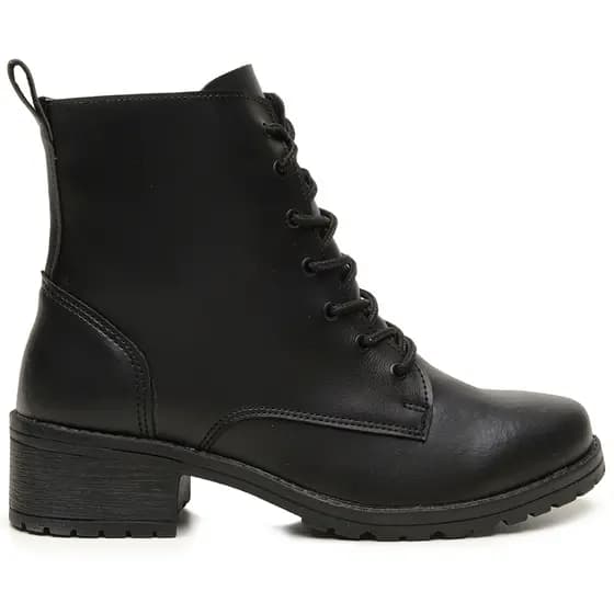 Coturno Bota Motoqueira Feminina com Cadarço Salto Baixo Preta Casual Confortável