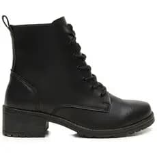 Coturno Bota Motoqueira Feminina com Cadarço Salto Baixo Preta Casual Confortável
