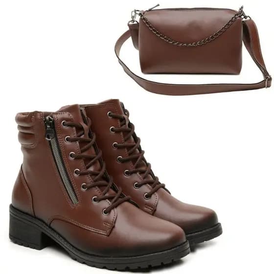 Coturno Feminino Salto baixo Casual Confortável Leve + Bolsa Feminina de Ombro Presente Mulher