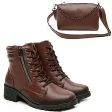 Coturno Feminino Salto baixo Casual Confortável Leve + Bolsa Feminina de Ombro Presente Mulher