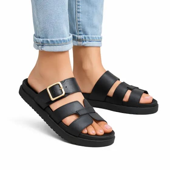Papete Sandália Feminina H Fivela Flat Verão Conforto Laretto