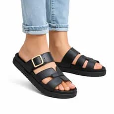Papete Sandália Feminina H Fivela Flat Verão Conforto Laretto