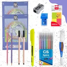 Kit Escolar Com 2 Folhas p/ Fichário + Blocos Adesivos + Itens de Escrita