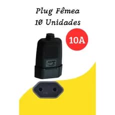 Kit 10 Plug Fêmea 10A 2 Polos 220V Preto Celuz Plastimar | Alta Qualidade