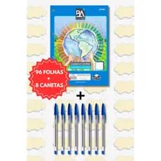 96 Folhas Para Fichário 200x275mm + 8 Canetas Esferográficas Bic 1.0mm