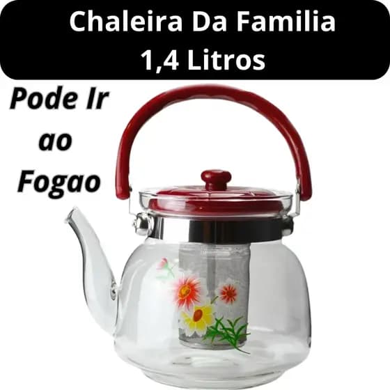 Chaleira de Vidro cafeteira 1,4 litro Vai ao fogao Com Infusor Inox Moderna Luxo Café Chá - envio imediato