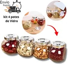 Potes hermético de vidro com tampa porta condimentos alimentos café açúcar mantimento kit 4 pote