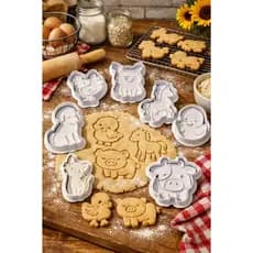 Kit 7 cortadores Biscoito Animais da fazenda | Kit 7 Peças Confeitaria e Biscuit | Cortador de biscoito