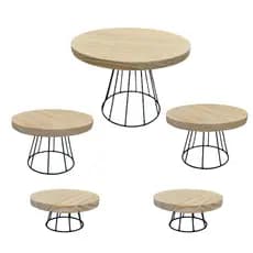 Kit 5 Boleira Suporte Para Bolos Base Ferro Com Madeira Pinus Para Decoração de Festa