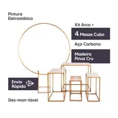 Kit 4 Mesas Cubo Desmontavel + Arco Redondo 1,50 x 1,50 Desmontavel Para Decoração de Festa e Aniversario