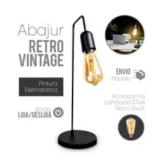 Abajur De Quarto Luminária De Mesa Retro Vintage Industrial + Lampada Retro St64 Bivolt