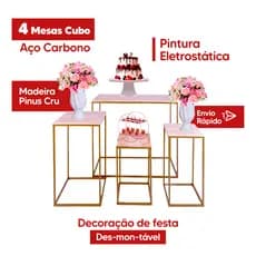 Mesas Para Decoração de Festas Cubo Desmontavel Pintura Eletrostatica  (4 Peças) Decoração de Aniversário  Pegue e Monte