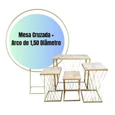 Mesas para Decoração de Festa Teia Cruzada Tampo mdf + Arco Redondo 1,50 Diametro