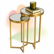 Conjunto 2 Mesas de Canto com Tampo Espelhado Luxo
