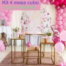Kit 4 Mesa Cubo para Decoração de Festa + Arco Redondo 1,50 mts