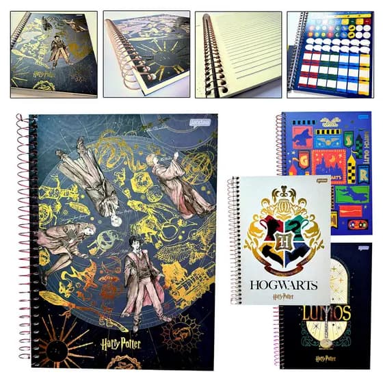Caderno Jandaia 1 Matéria 80 folhas Colegial Harry Potter Espiral Capa Dura
