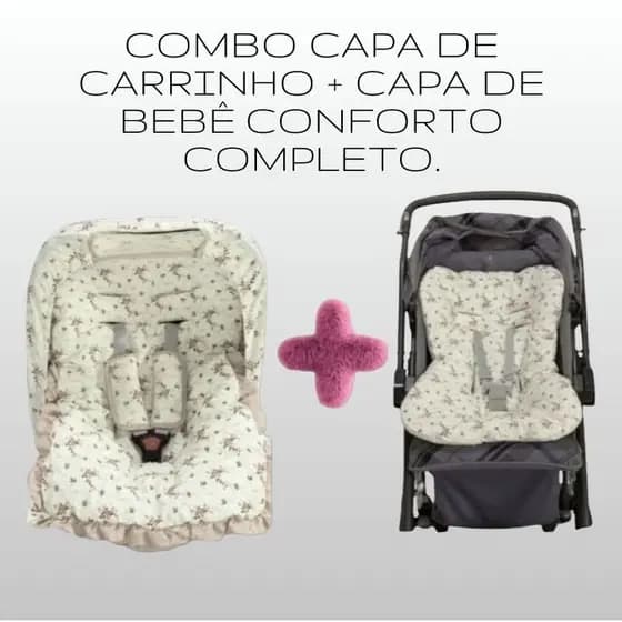 Combo Capa de Bebê Conforto + Capa de Carrinho 100% Algodão Tamanho Universal Para todas Marcas e Modelos Menina Menino