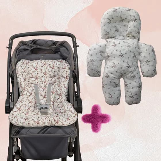 Kit Capa de Carrinho + Apoio Redutor 100% Algodão Estampado, Combo com 2 Peças Estampado Universal Para Todas Marcas
