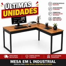 Escrivaninha Em L Mesa De Canto Lamina Com Preto Estilo Industrial  Para Home Office E Escritório