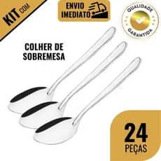 Kit 12/24 Colher de Sobremesa Talher Aço Inox Luxo Sopa Cozinha Bar Restaurante Doceria Confeitaria