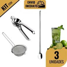 Kit 3 Espremedor de Limão Peneira Colher de Suco Aço Inox Resistente Cozinha Restaurante Lanchonete