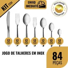 Kit Talher Inox 42/84 Peças Colher Faca Garfo Colher Garfo de Sobremesa Colher de Chá Café Faqueiro