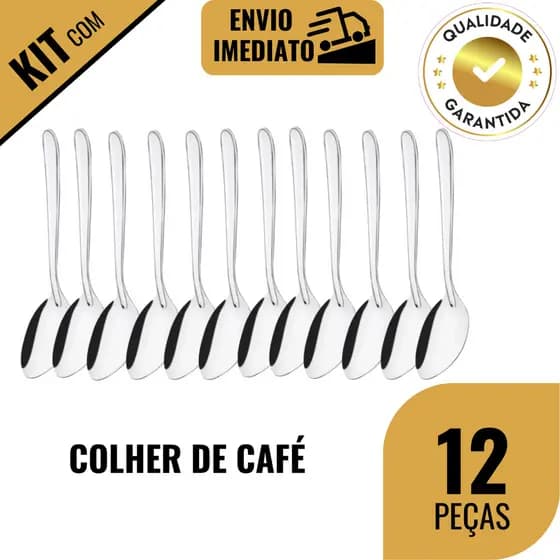 Kit 6/12 Colher de Café Talher Aço Inox Luxo Cafeteria Cozinha Bar Restaurante Buffet Alta Qualidade