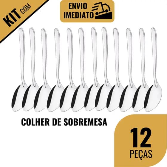 Kit Colher de Sobremesa 6/12 Peças Inox Cozinha Bar Restaurante Buffet Doceria Confeitaria Faqueiro
