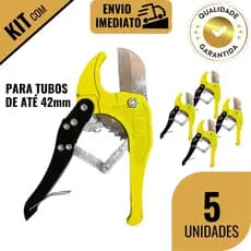 Conjunto 3/5 Peças Alicate Cortador de Tubo PVC até 42mm Profissional Trava de Segurança