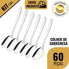 Kit 48/60 Colher de Sobremesa Talher Aço Inox Luxo Sopa Faqueiro Cozinha Restaurante Doceria Buffet