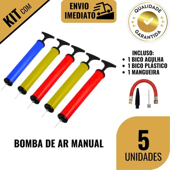 Kit 3/5 Bomba de Ar Mangueira Bico Metal para Bola Basquete Futebol Vôlei Bico de Plástico Infláveis