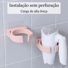 Suporte para Secador de Cabelo Autoadesivo de Parede Sem Furar Resistente Fácil Instalação Práticos e Organizador