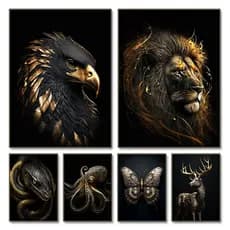 Quadro Tigre preto e do ouro e leão animais retrato parede arte,zebra e macaco cartazes, imagens de luxo para Home Decor