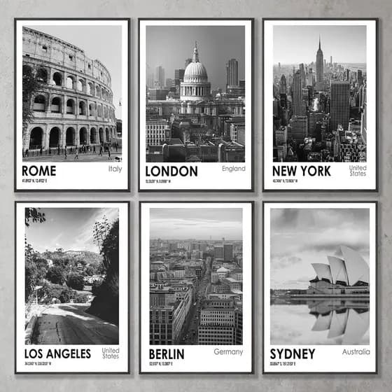 Quadro Impressões retro cartaz de Roma sala de estar Londres New York Sydney Berlim paisagem famosa