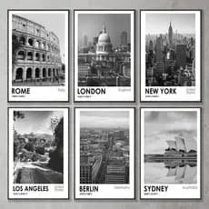 Quadro Impressões retro cartaz de Roma sala de estar Londres New York Sydney Berlim paisagem famosa