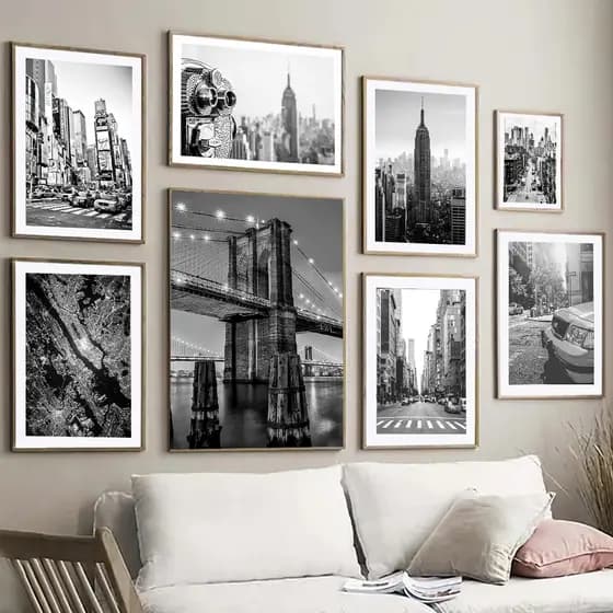 Quadro New York City Paisagem, Wall Art, Preto e Branco Arte, Cityscape Poster, Impressões modernas para sala de estar, Home Decor
