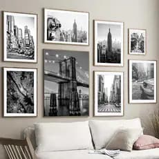 Quadro New York City Paisagem, Wall Art, Preto e Branco Arte, Cityscape Poster, Impressões modernas para sala de estar, Home Decor