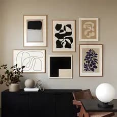 Quadro Poster de arte linha geométrica folha estilo nórdico preto e branco retro formas quadros em tela parede interior decoração