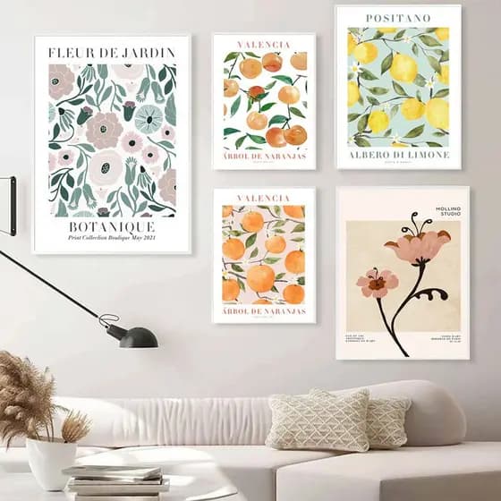 Quadro Vintage Plant Wall Art, Abstrato, Limão, Flor, Olho, Laranja, Cartazes e Impressões, Fotos para Decoração de Sala de Estar