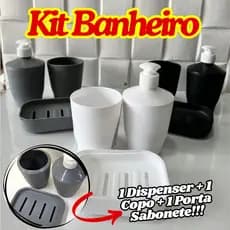 KIT Banheiro Dispenser Copo E Porta Sabonete Para Banheiro Multiuso Lavabo Plástico Prático E Útil