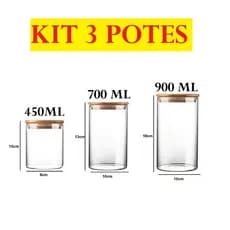 Conjunto Com 3 Potes 900mL 450mL E 700mL Acrílico Com Tampa Redondo Plástico Vedação Transparente