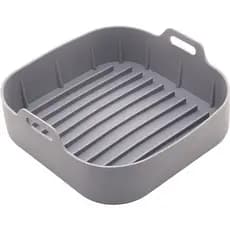 Forma de Silicone 16cm Quadrada para Air Fryer Cinza Vermelha Resistente de Silicone Reutilizável