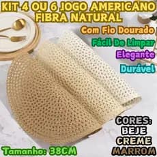 Kit 4 Ou 6 Jogo Americano Fibra Natural Com Fio Dourado Tamanho 38CM Fácil De Limpar Moda Elegante