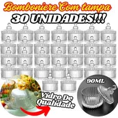 KIT 30 Unidades Bomboniere Com Tampa De Vidro 90ML 9x6x4Cm Para Doces Velas Multiuso Decorativo