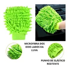 Luvas Multiuso Microfibra Chenille Premium Lavagem Automotiva Carro Moto Caminhão Verde 25x14x2.5Cm Útil E Prático