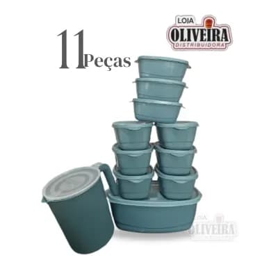 Kit Potes Plásticos Retangular 11peças com jarra 1,8 L